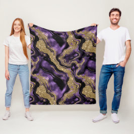 紫とエレガント金ゴールドグリッター瑪瑙パターン フリースブランケット