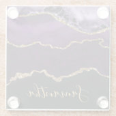 紫とエレガント金ゴールドフェイクグリッター大理石瑪瑙 ガラスコースター (裏面)