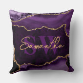 紫とエレガント金ゴールドフェイクグリッター大理石瑪瑙 クッション (裏面)