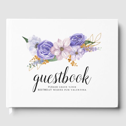 紫とエレガント金ゴールドフローラキンセアニェラ ゲストブック (正面)