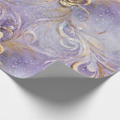 紫とエレガント金ゴールド羽毛の渦ビーズ ラッピングペーパー (角)