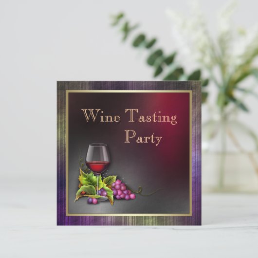 紫とエレガント金ゴールド赤ワインの試飲パーティー 招待状 (スタンド正面)