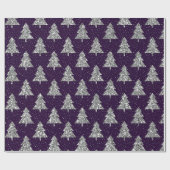 紫とエレガント銀のグリッタークリスマスツリー ラッピングペーパー (フラット)