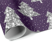 紫とエレガント銀のグリッタークリスマスツリー ラッピングペーパー (ロールコーナー)
