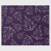 紫とエレガント銀のグリッタークリスマスツリー ラッピングペーパー (フラット)