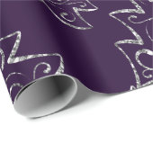 紫とエレガント銀のグリッタークリスマスツリー ラッピングペーパー (ロールコーナー)