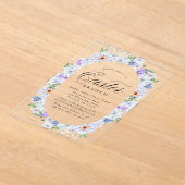 紫とエレガント青のフローライースターブランチ アクリル招待状 (レイダウン)