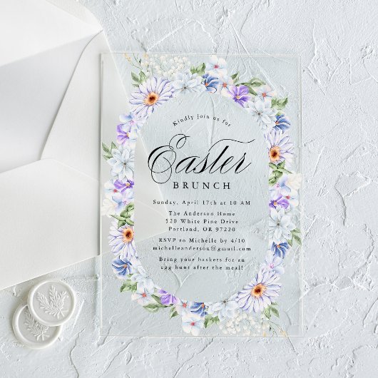 紫とエレガント青のフローライースターブランチ アクリル招待状