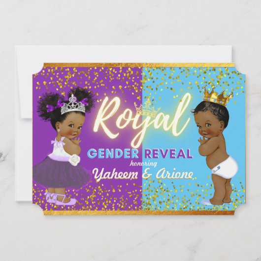 紫とエレガント青を明らかに王室のするアフリカの性別 招待状 (正面)