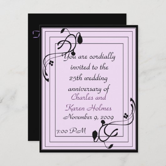 紫とエレガント黒の招待状 招待状 (正面/裏面)