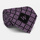 紫とエレガント黒アラベスクのモノグラム ネクタイ (ロール)