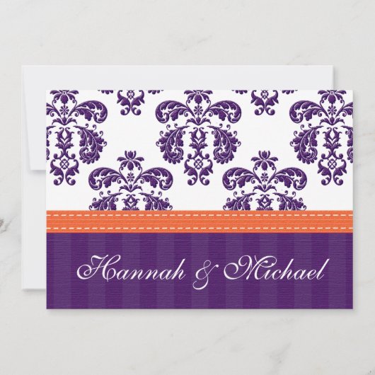紫とオレモノグラムのンジのダマスク結婚式 招待状 (裏面)