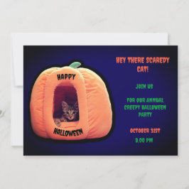 紫とオレンジのカボチャの不気味な子猫 招待状