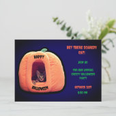 紫とオレンジのカボチャの不気味な子猫 招待状 (スタンド正面)