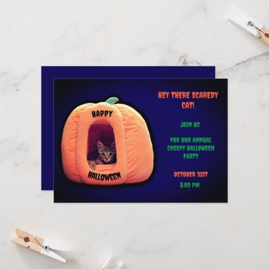 紫とオレンジのカボチャの不気味な子猫 招待状 (正面/裏面インサイチュ)
