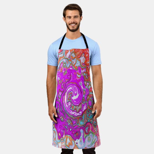 紫とオレンジのグルーヴィ抽象芸術レトロ旋回 エプロン (着用した状態)