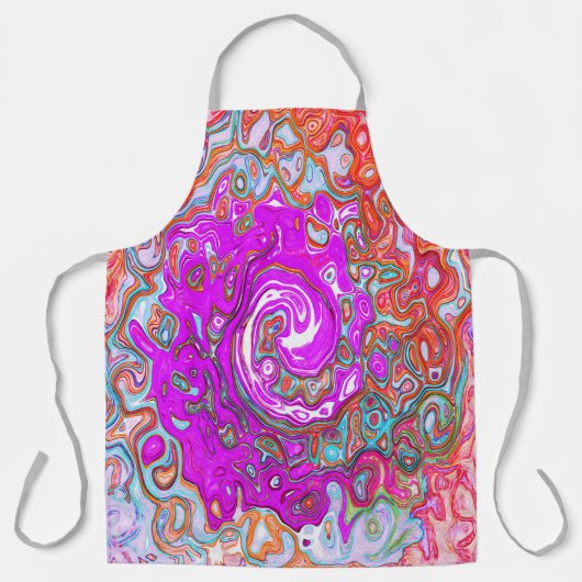 紫とオレンジのグルーヴィ抽象芸術レトロ旋回 エプロン (正面)