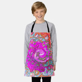 紫とオレンジのグルーヴィ抽象芸術レトロ旋回 エプロン (着用した状態)