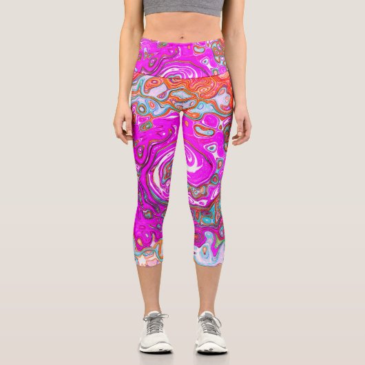 紫とオレンジのグルーヴィ抽象芸術レトロ旋回 カプリレギンス (正面)