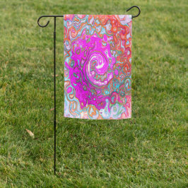 紫とオレンジのグルーヴィ抽象芸術レトロ旋回 ガーデンフラッグ