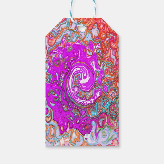紫とオレンジのグルーヴィ抽象芸術レトロ旋回 ギフトタグ (正面)