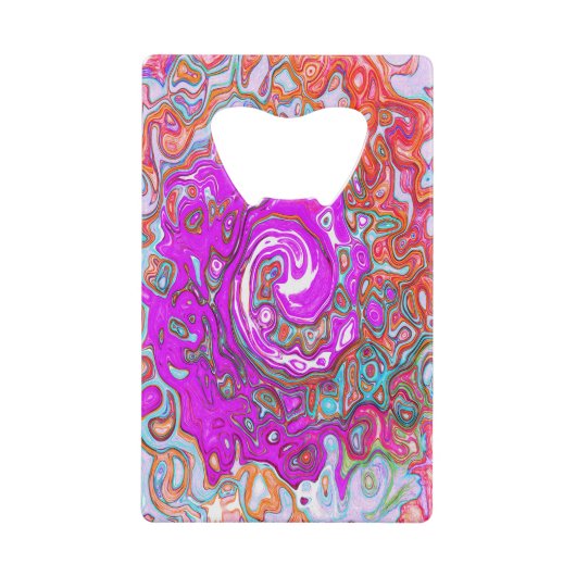 紫とオレンジのグルーヴィ抽象芸術レトロ旋回 クレジットカード栓抜き (正面)