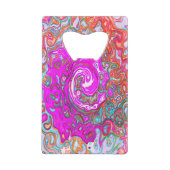 紫とオレンジのグルーヴィ抽象芸術レトロ旋回 クレジットカード栓抜き (裏面)