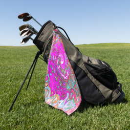 紫とオレンジのグルーヴィ抽象芸術レトロ旋回 ゴルフタオル