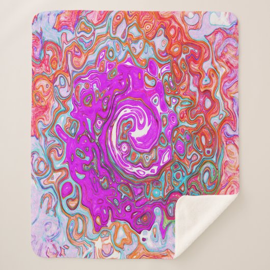紫とオレンジのグルーヴィ抽象芸術レトロ旋回 シェルパブランケット (正面)