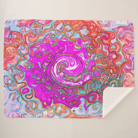 紫とオレンジのグルーヴィ抽象芸術レトロ旋回 シェルパブランケット (正面(横))