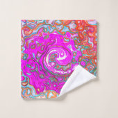 紫とオレンジのグルーヴィ抽象芸術レトロ旋回 バスタオルセット (ウォッシュタオル)