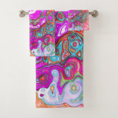 紫とオレンジのグルーヴィ抽象芸術レトロ旋回 バスタオルセット (インサイチュ)