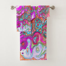 紫とオレンジのグルーヴィ抽象芸術レトロ旋回 バスタオルセット