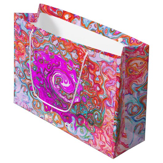 紫とオレンジのグルーヴィ抽象芸術レトロ旋回 ラージペーパーバッグ (正面アングル)