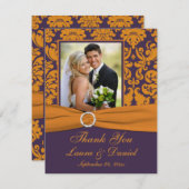 紫とオレンジのダマスクの写真サンキューカード サンキューカード (正面/裏面)