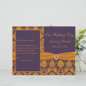 紫とオレンジのダマスクの結婚式プログラム (スタンド正面)