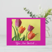 紫とオレンジのチューリップパーティの招待状 招待状 (スタンド正面)