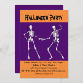 紫とオレンジのハロウィーンの骨格衣装パーティー 招待状 (正面/裏面)