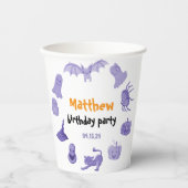 紫とオレンジのハロウィーンをテーマにした誕生日パーティー 紙コップ (正面)