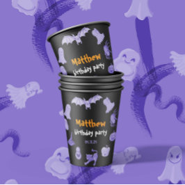 紫とオレンジのハロウィーンをテーマにした誕生日パーティー 紙コップ