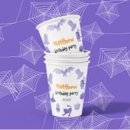 紫とオレンジのハロウィーンをテーマにした誕生日パーティー 紙コップ