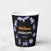 紫とオレンジのハロウィーンをテーマにした誕生日パーティー 紙コップ (正面)