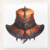 紫とオレンジのビクトリアンハロウィーンハット ガラスコースター (正面)