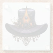 紫とオレンジのビクトリアンハロウィーンハット ガラスコースター (裏面)