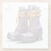 紫とオレンジのビクトリアンハロウィーンブーツ ガラスコースター (裏面)