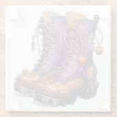 紫とオレンジのビクトリアンハロウィーンブーツ ガラスコースター (裏面)