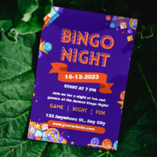紫とオレンジのビンゴ楽しい夜の招待状 - 募金イベント 招待状