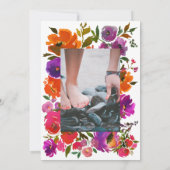 紫とオレンジのフローラお祝いの写真 招待状 (裏面)