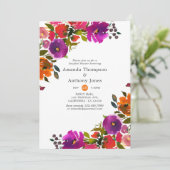 紫とオレンジのフローラカップルのシャワー 招待状 (スタンド正面)