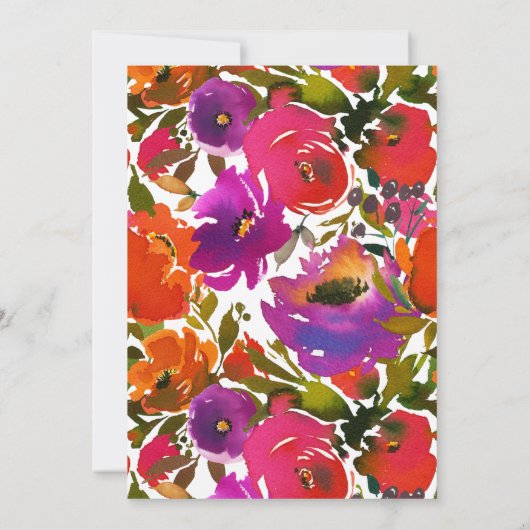 紫とオレンジのフローラカップルのシャワー 招待状 (裏面)